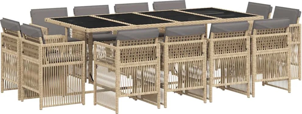 vidaXL 13részes vegyes bézs polyrattan kerti étkezőgarnitúra párnákkal
