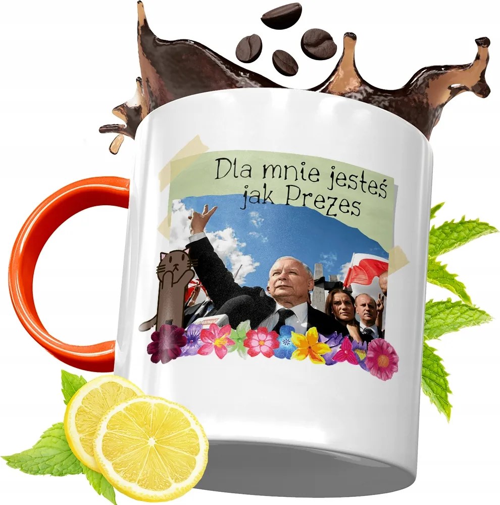 Narancssárga Bögre A Pis Elnökétől Jaroslaw Kaczynski fényképes nyomtatással