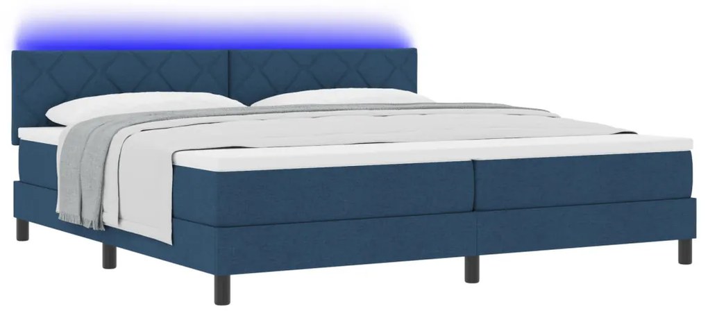 Box Spring Ágy Matrac & LED Kék 200x200 cm Szövet