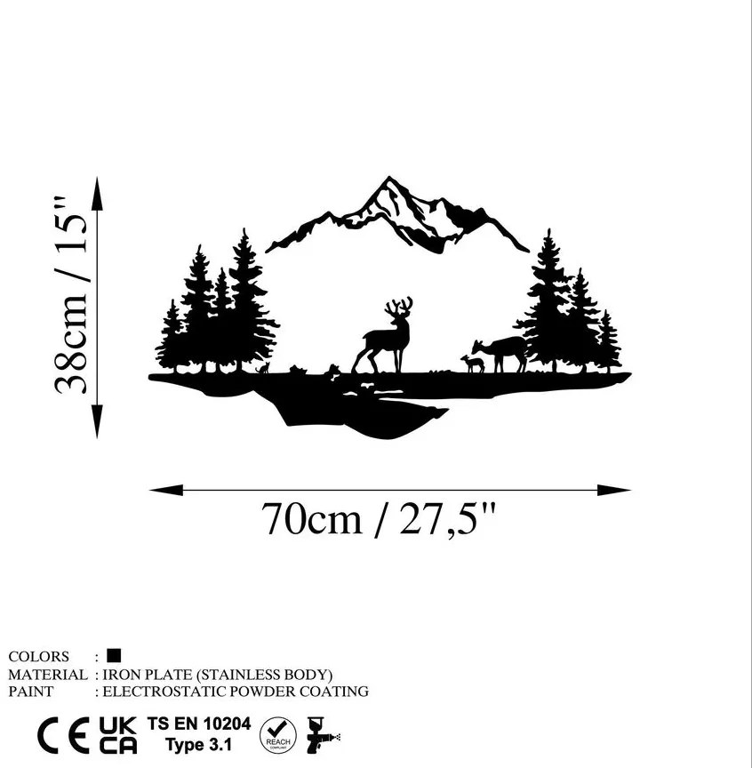 Fém fali dekoráció, Deer And Landscape - 1
