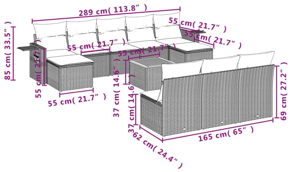 11 részes szürke polyrattan kerti ülőgarnitúra párnákkal