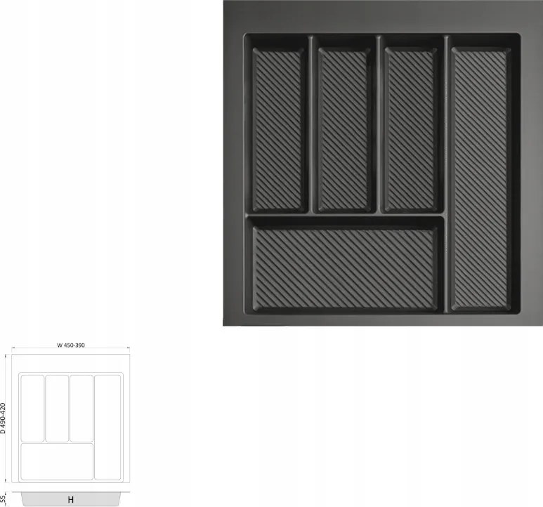 Max fiókbetét szekrényhez 50cm evőeszköztartó grafit Rejs