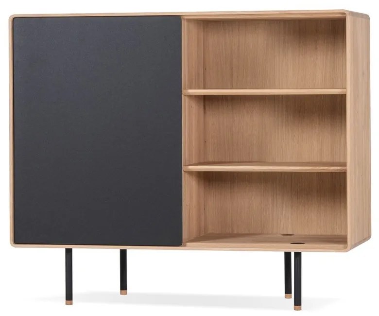 Fekete-natúr színű tölgyfa alacsony komód 118x100 cm Fina – Gazzda