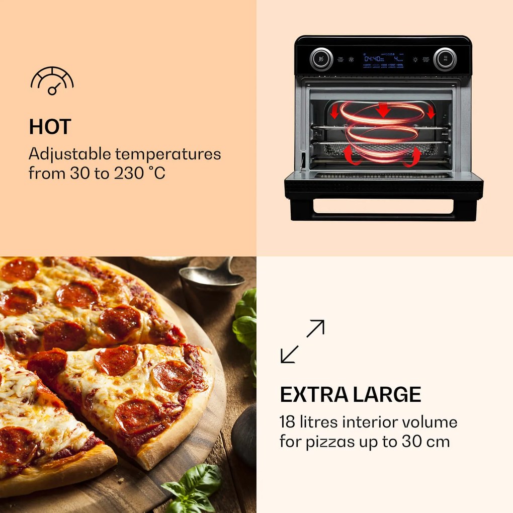 Klarstein AeroVital Jumbo 3 az 1-ben, forrólevegős fritőz, toaster, dehidratáló készülék, 1550 W, 18 l