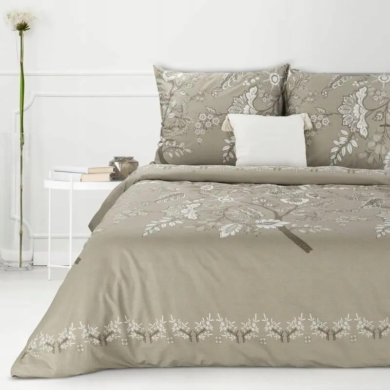 Pamut ágyneműhuzat garnitúra 160x200 cm bézs virágos Sara