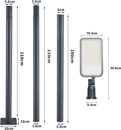 Brilagi-LED Kültéri lámpa oszloppal és kl. 3 m URBANLIGHT LED/100W/230V antracit IP65
