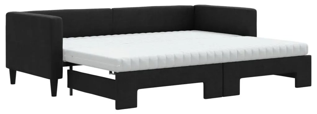 fekete kihúzható szövet heverő matracokkal 80 x 200 cm