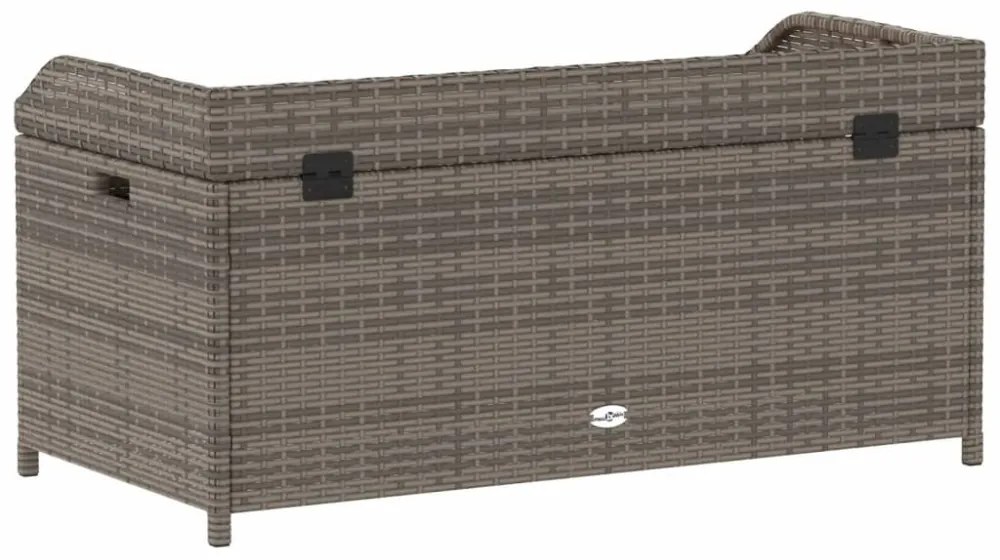 szürke polyrattan és akácfa tárolópad 100 x 50 x 52 cm