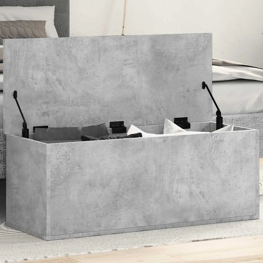 betonszürke szerelt fa tárolóláda 90 x 35 x 35 cm