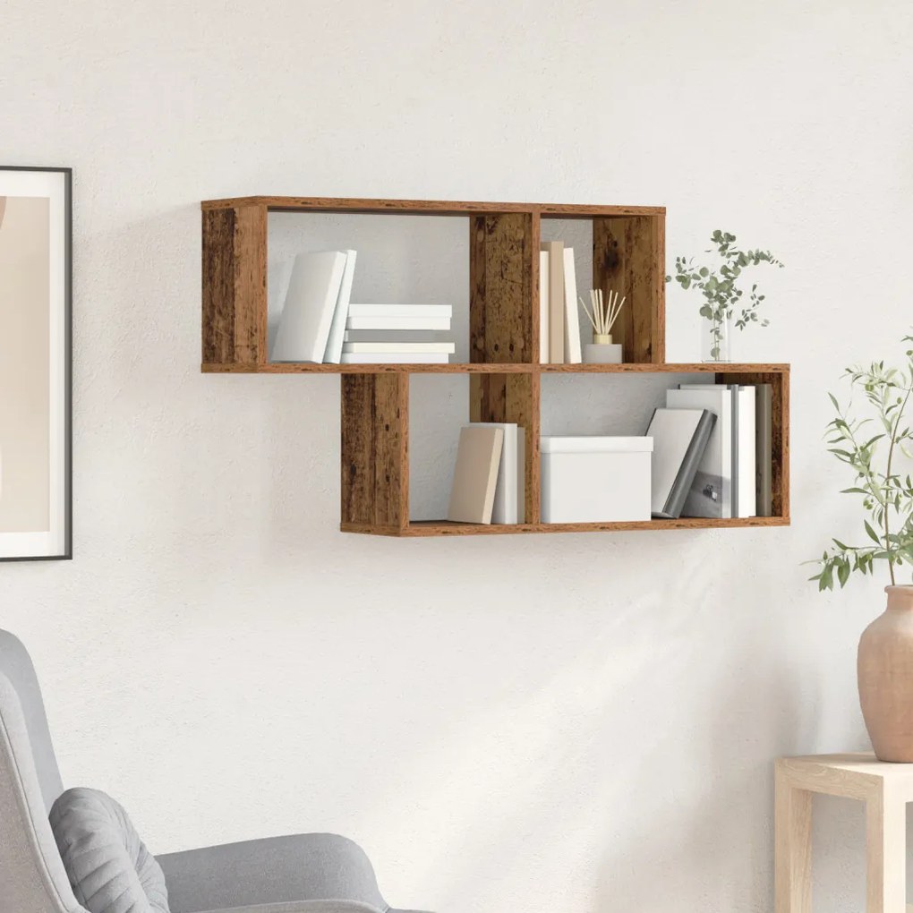 Fali Polc Régi Fa 100x20x53 cm Műszaki Fa