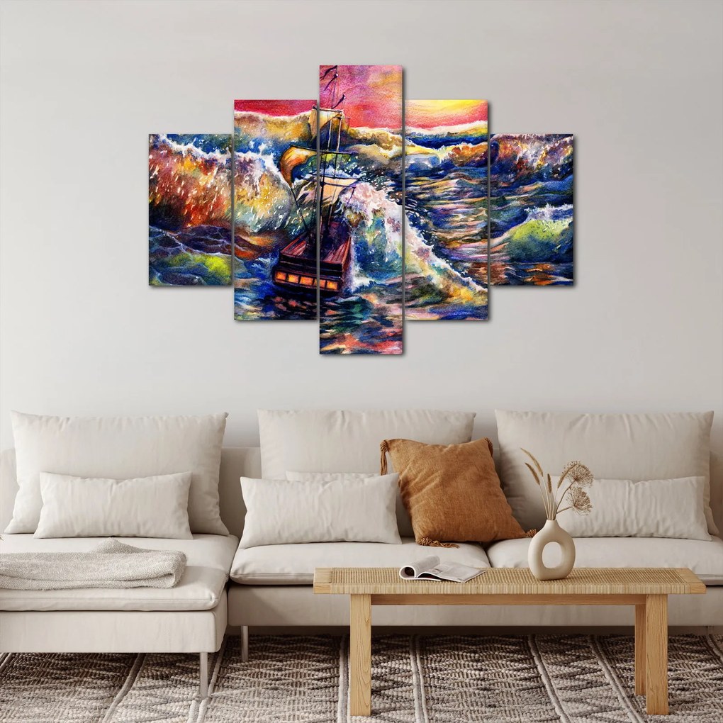 Kép - Hajó az óceán hullámain, aquarel (150x105 cm)