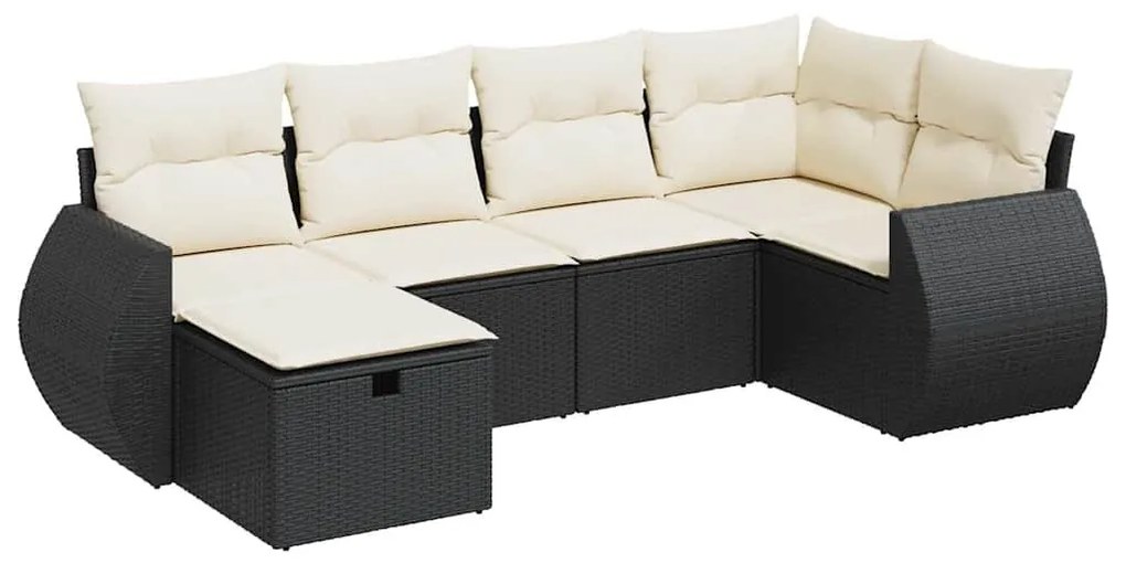 6 részes fekete polyrattan kerti ülőgarnitúra párnákkal
