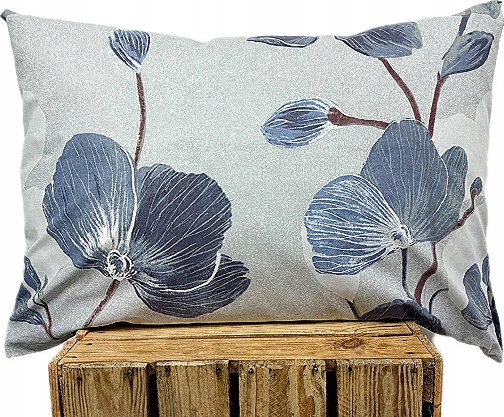 Pamut párnahuzat Prémium kék nagy virágok szürke 1729 50x70