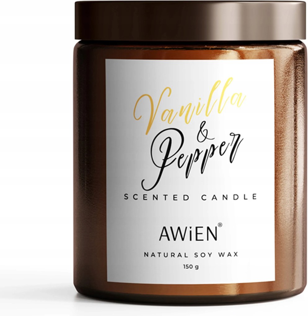 Illatos, Nagy Méretű Szójaviasz Gyertya Üvegben, Aromás Vanília Borssal 180 ml