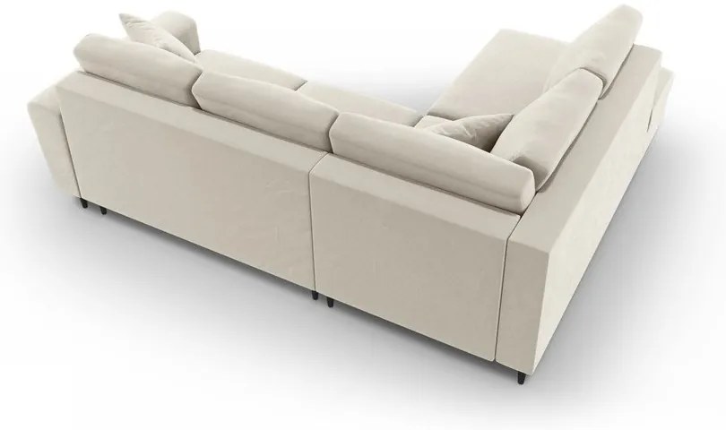 Bézs bársony kinyitható tárolóhelyes sarokkanapé (bal oldali-L alakú) Kyoto – Cosmopolitan Design