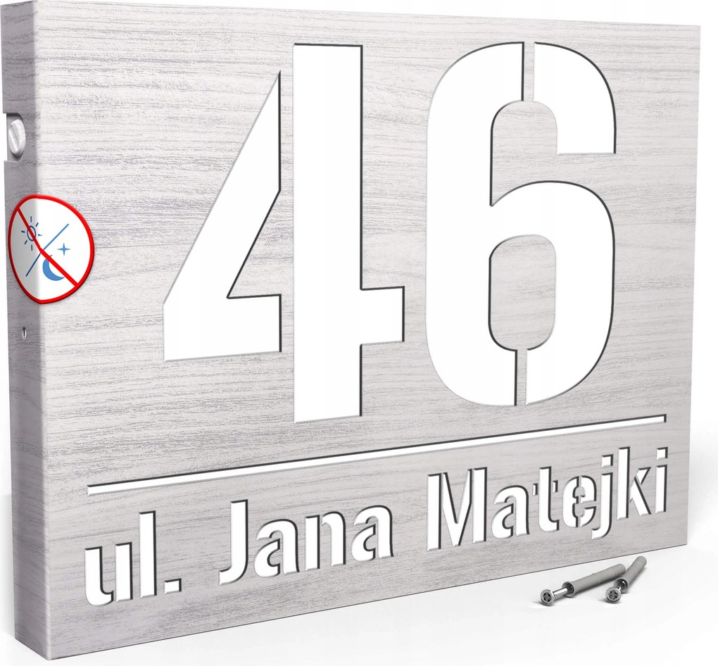 Világító Házszám Címtábla Szám 40x30 cm Ezüst Fa