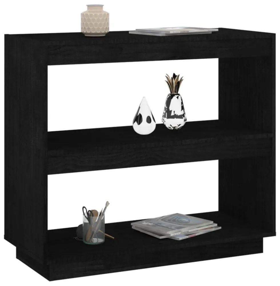fekete tömör fenyőfa könyvszekrény 80 x 35 x 71 cm