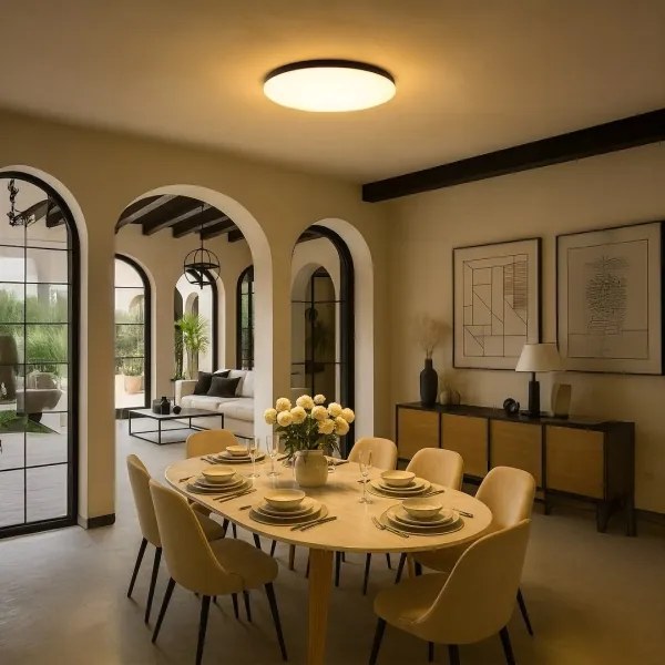 Fényerőszabályozható LED mennyezeti lámpa SIENA, 80 W, 230 V, 3000–6000 K, Ø 75 cm, fekete + távirányító