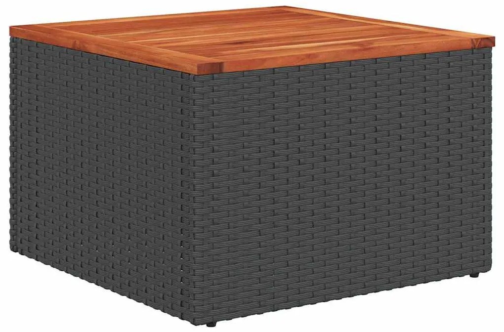 Kerti Kanapé Szett 7 pcs Fekete Poli rattan, acél, tömör akácfa