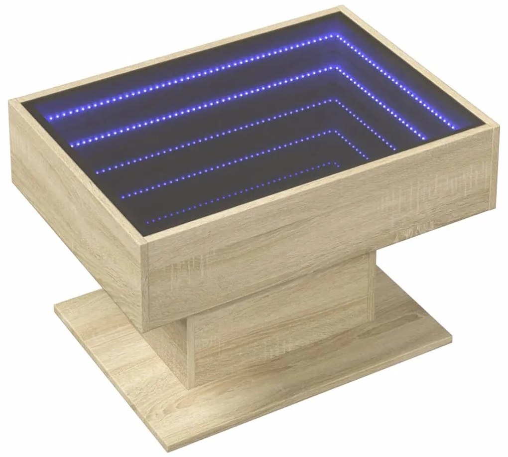 Sonoma tölgy szerelt fa dohányzóasztal LED-del 70 x 50 x 45 cm