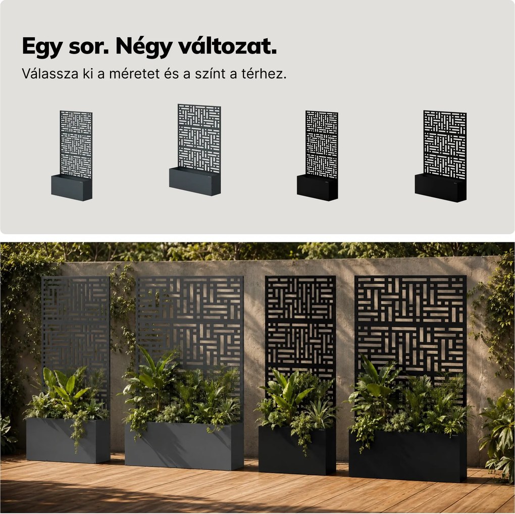 Fém kerti pergola virágládával 3in1, fekete, 1200x1800x300 mm: ROSE