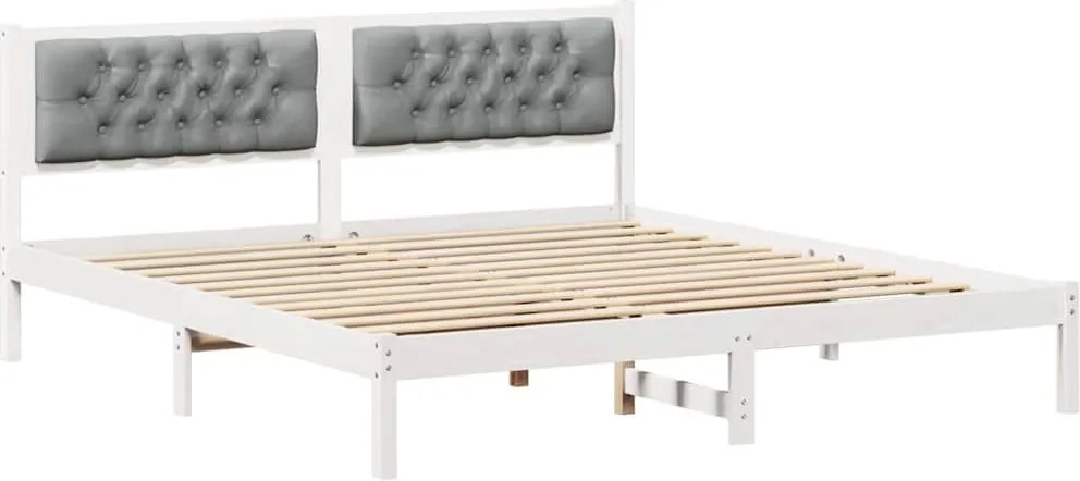 vidaXL Ágykeret fejtámlával Világosszürke 160 x 200 cm Tömör fenyőfa