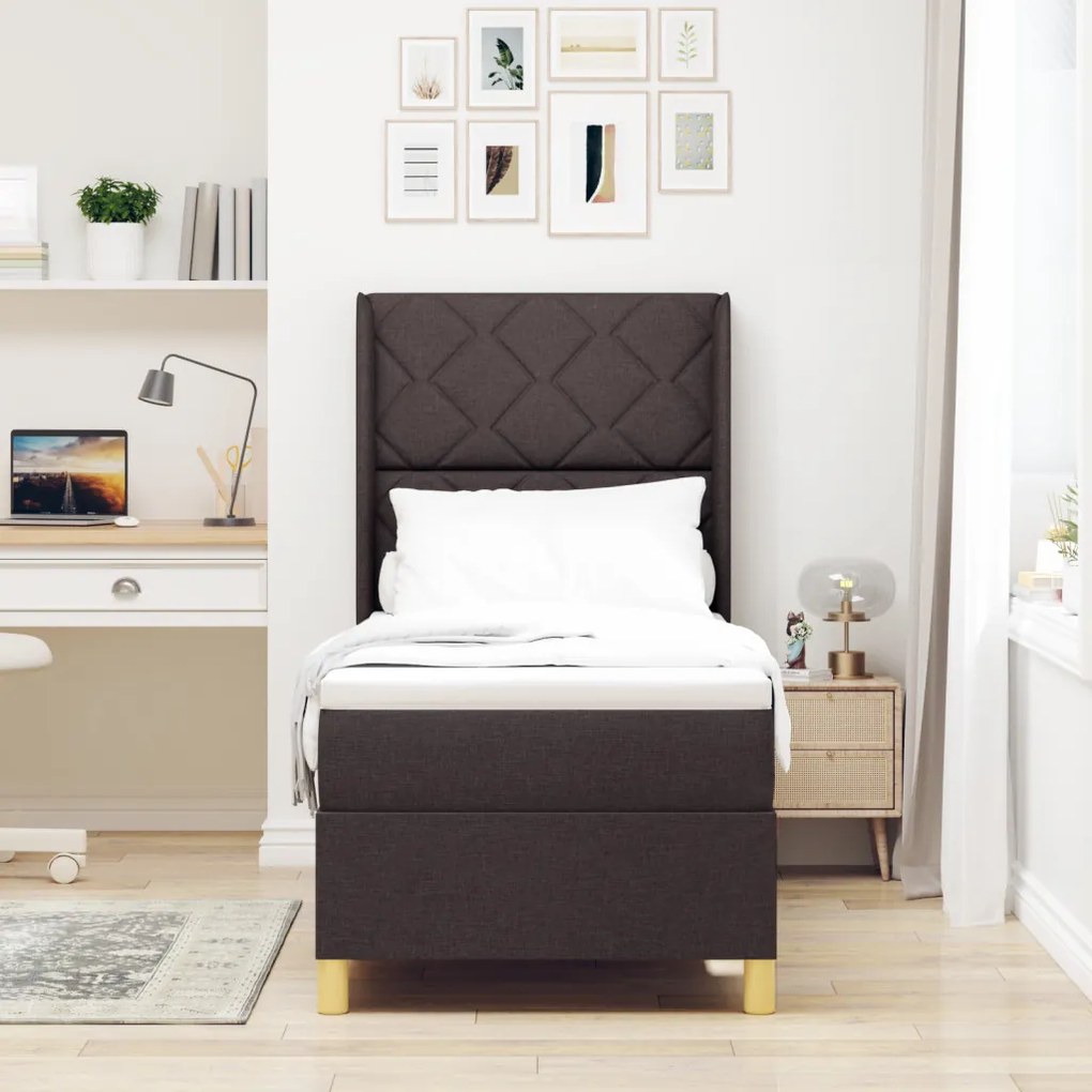 Boxspring Ágy Mattal & LED Sötétbarna 80x200 cm Szövet