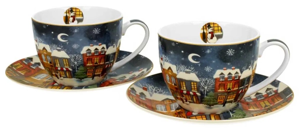 Karácsonyi porcelán csésze aljjal 2 db szett 280 ml díszcsomagolásban Christmas City