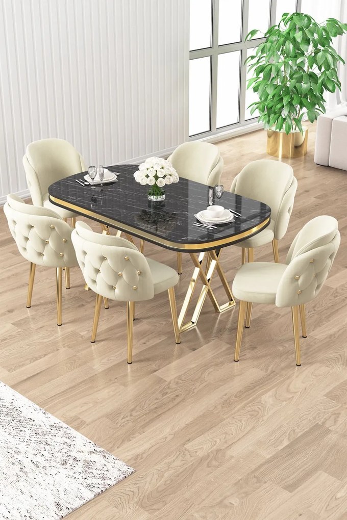 Zae étkezőgarnitúra, fekete márvány-arany, 168 cm – TR240CHR3094
