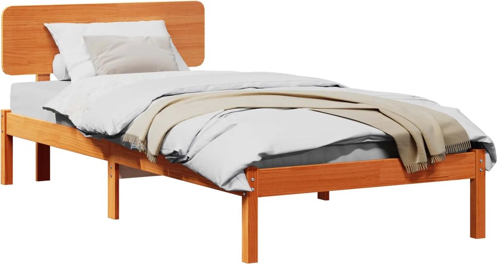 vidaXL Ágykeret fejtámlával Faggyú barna 100 x 200 cm Tömör fenyőfa