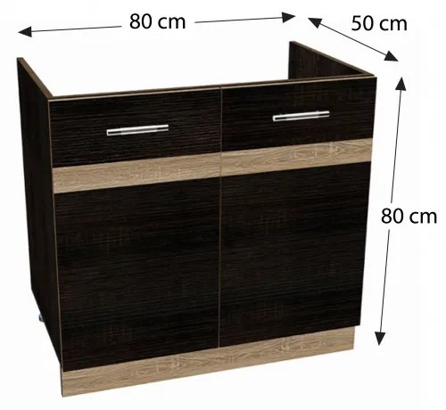Salandra Elemes konyha 2 ajtós mosogató alatti szekrény DARK SONOMA 80 x 80 x 50 cm