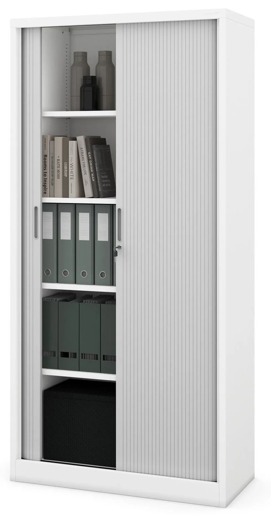 Fém szekrény harmonika ajtókkal DAMIAN, 900 x 1850 x 450 mm, fehér-szürke