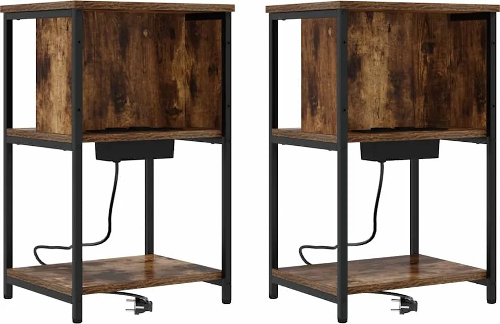 vidaXL Éjjeliszekrény 2 pcs Füstölt tölgy 38 x 31 x 61 cm Faanyag