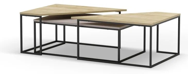 Dohányzóasztal szett tölgyfa dekoros asztallappal, 3 db-os 70x110 cm Titan – Marckeric