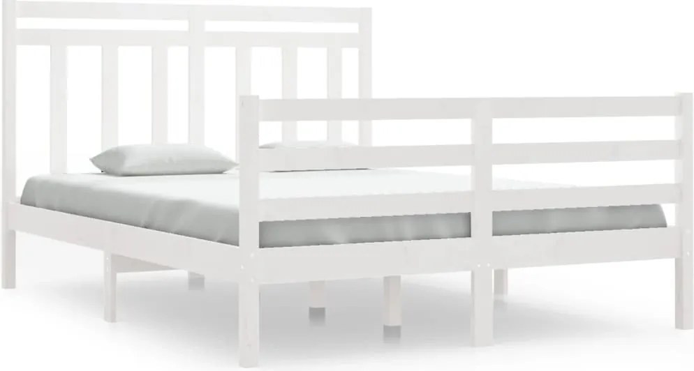 vidaXL Double fehér tömör fa ágykeret 135 x 190 cm