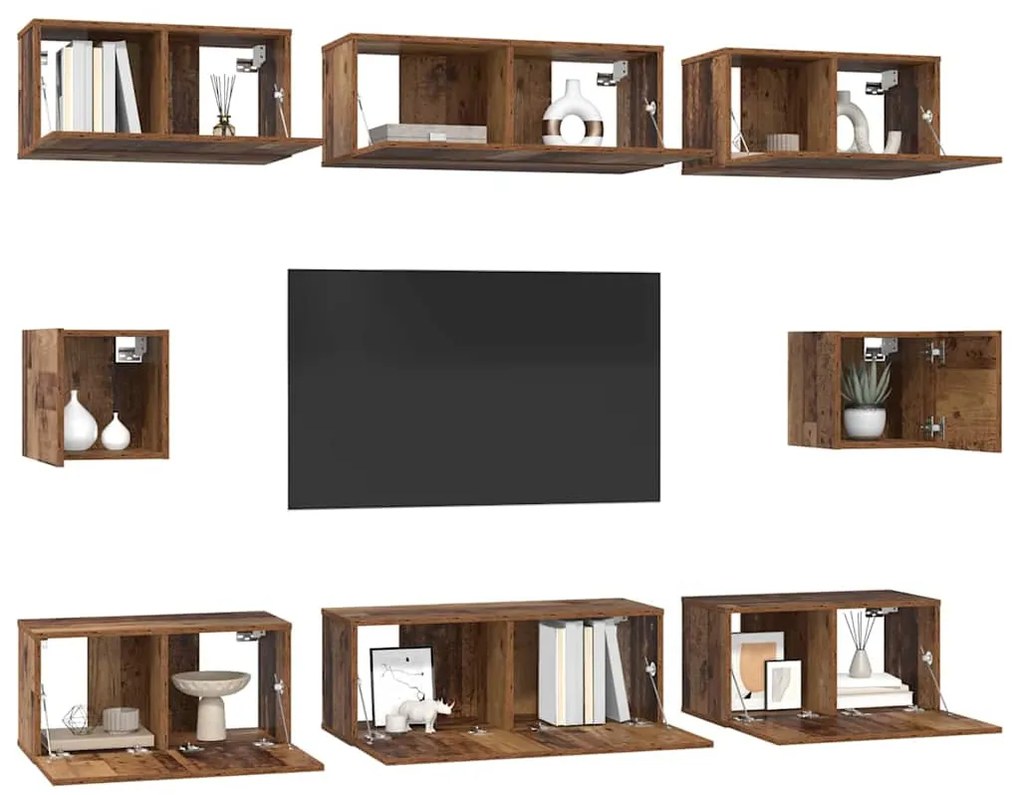 TV Szekrény Szett Falra szerelhető 8 pcs Régi fa Faanyag