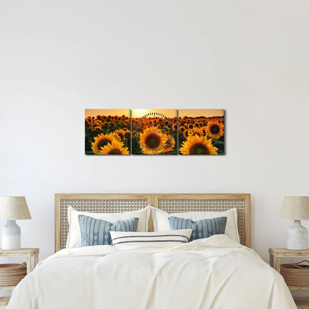 Kép - Napraforgó (órával) (90x30 cm)
