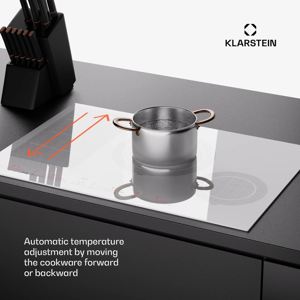 Klarstein Masterzone 77 Hibrid, indukciós főzőlap, max. 7200 W, beépített, 4 Flex zóna, ThermoBoost technológia, Smart Flex