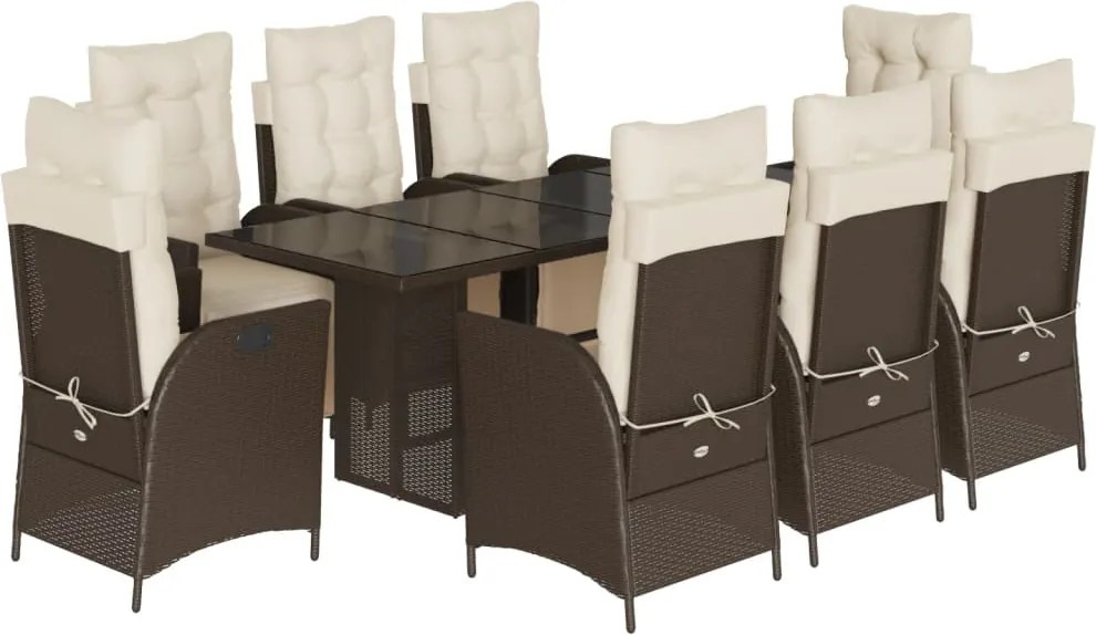 vidaXL 9 részes barna polyrattan kerti étkezőgarnitúra párnákkal