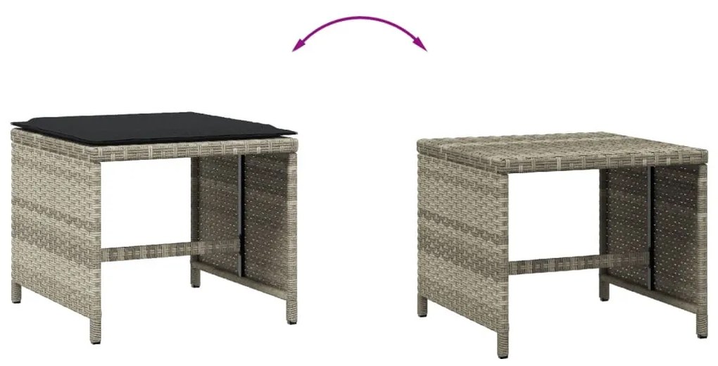 4db világosszürke polyrattan kerti szék párnával 40x40x35 cm