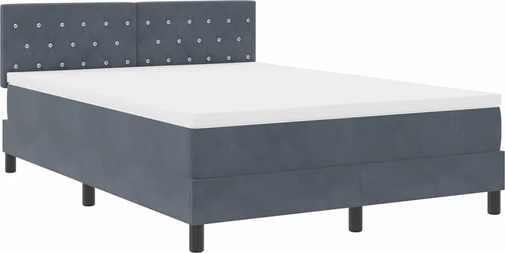 vidaXL LED Box Spring Ágy matracmal Sötétszürke 140 x 190 cm Bársony