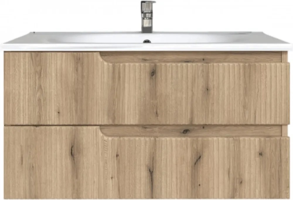 Piramida EURIDIKA fali fürdőszobabútor - műmárvány mosdóval -2 fiókos - PINO TÖLGY - 100 x 48 x 53 cm