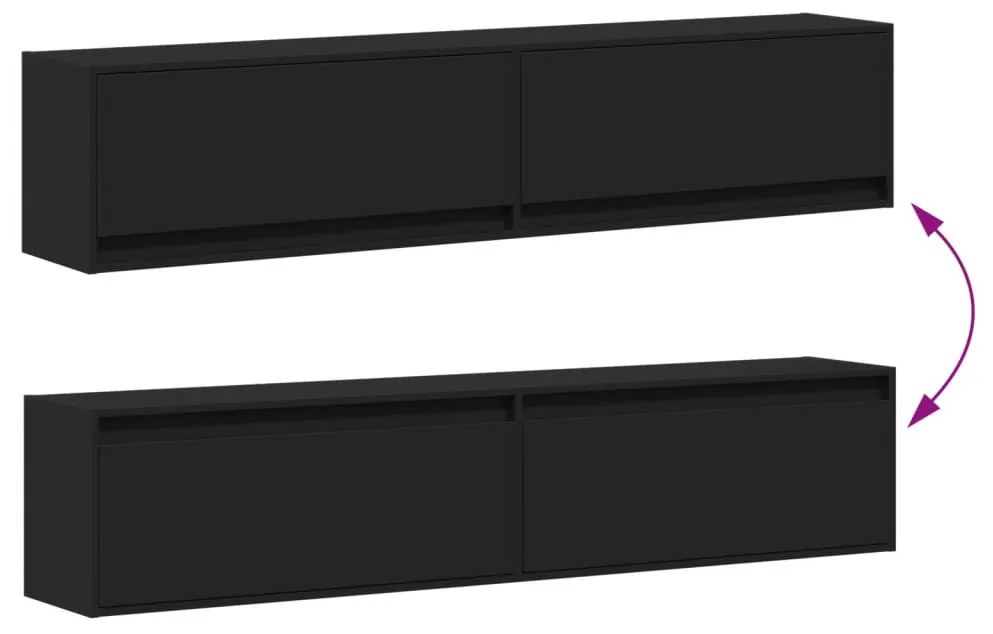 fekete falra szerelhető TV-szekrény LED-del 180 x 31 x 38 cm