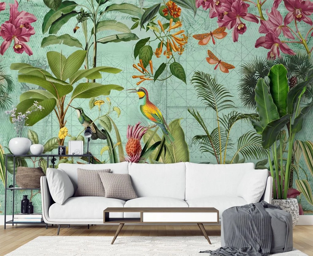 Gario Fotótapéta Madarak a trópusi levelekben - Andrea Haase Anyag: Vlies, Méret: 250 x 175 cm