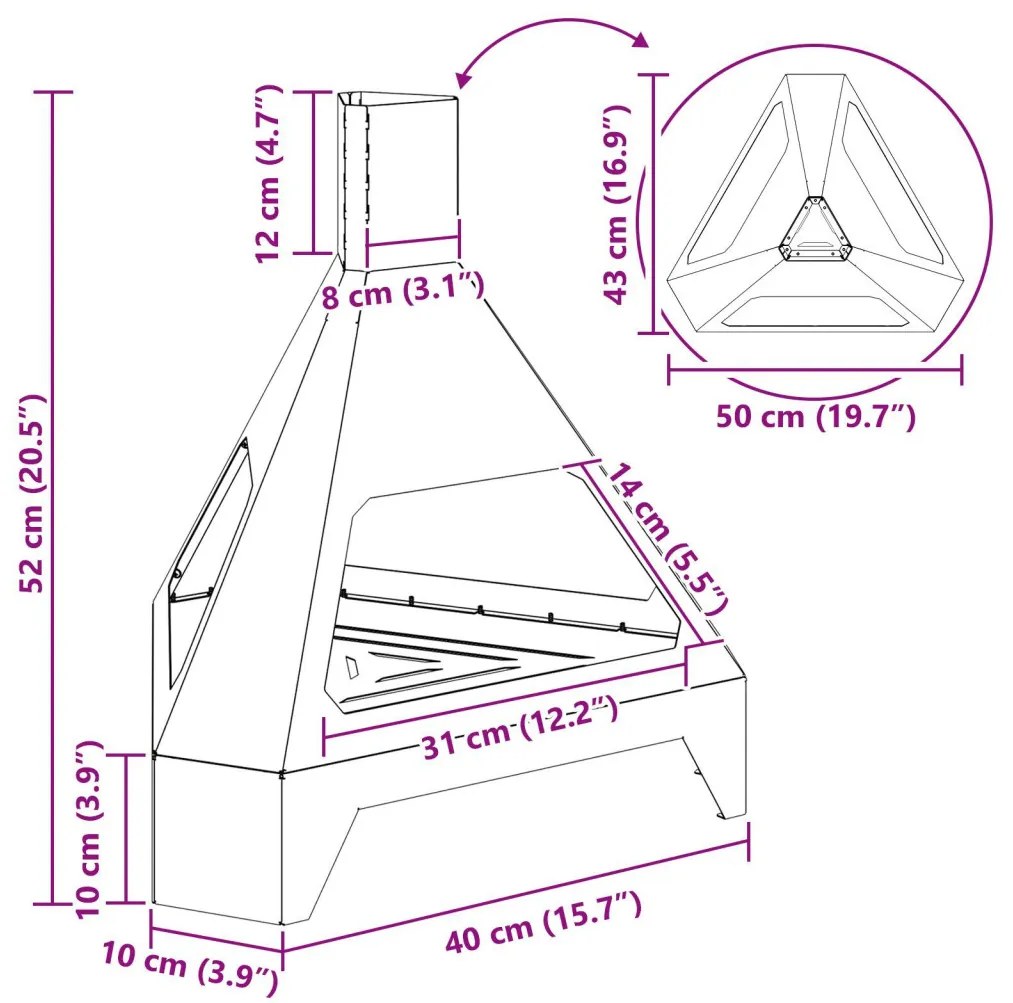 Tűzrakó Barna 50 x 43 x 52 cm időjárásálló acél