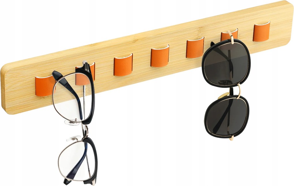 Bambusz Szemüvegtartó Akasztó Öntapadós 3M Bőr 7 Akasztó