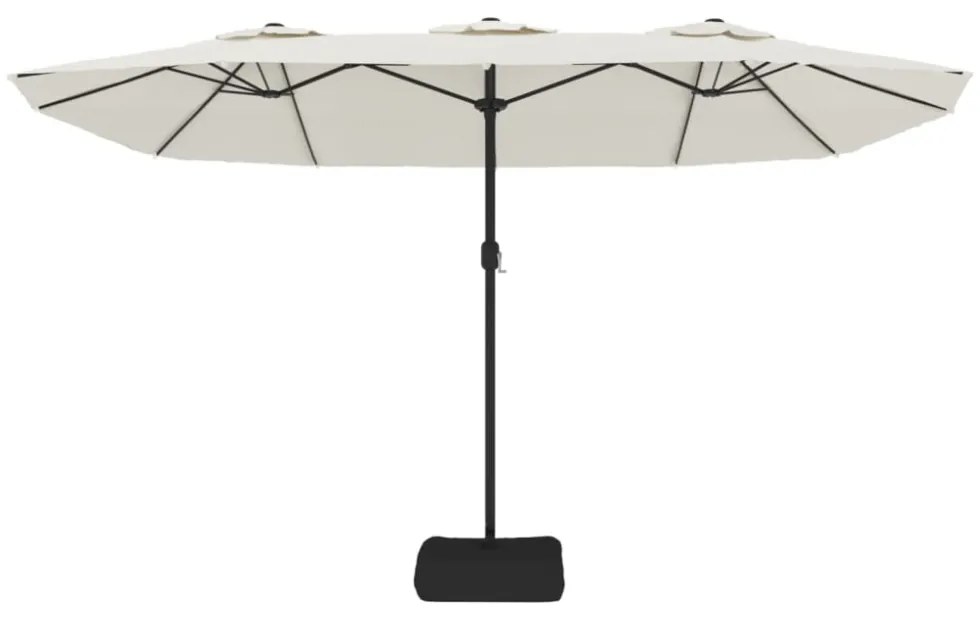 homokfehér dupla tetős napernyő LED-ekkel 449x265 cm