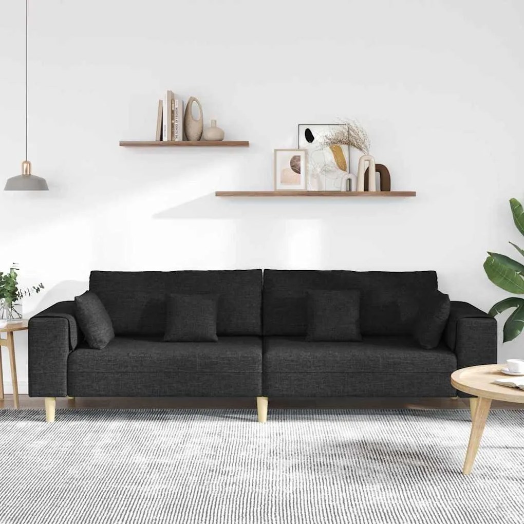 Szövet kanapé párnával Fekete 208 cm szövet