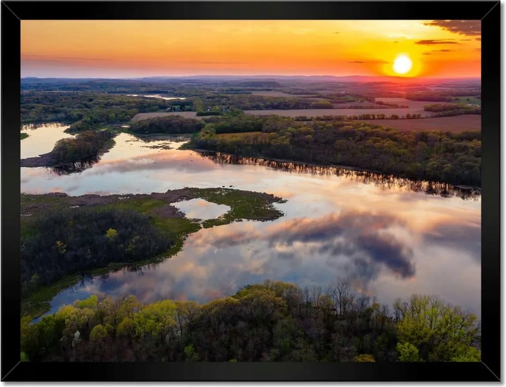 Poszterek keretben 40x30 Folyó erdő naplemente