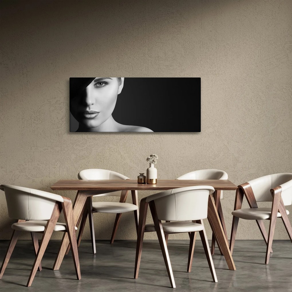Kép - fekete-fehér portré egy kalapos nőről (120x50 cm)